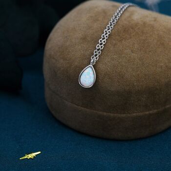 Droplet White Opal Pendant Necklace In Sterling Silver, 3 of 10