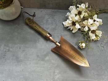Garden Hand Trowel Steel Copper Blade With Wooden Handle Gift, 8 of 12