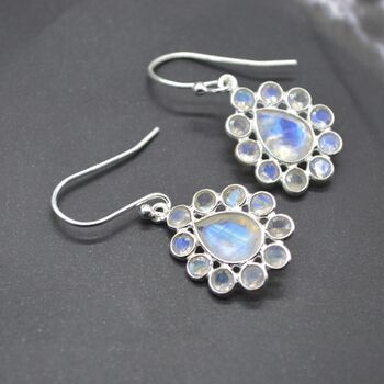 Floral Rainbow Moonstone Earrings: Silver Or Gold, 4 of 11