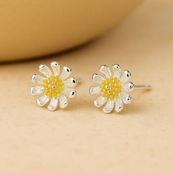 Sterling Silver Golden Daisy Stud Earrings, 3 of 8