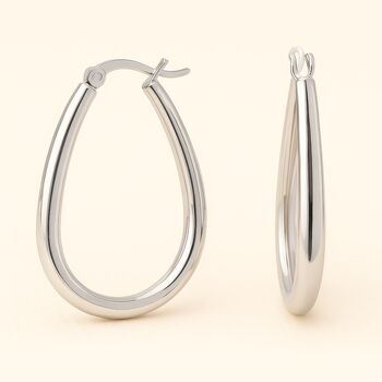 Large Sterling Silver Oval Hoop Earrings, 3 of 4