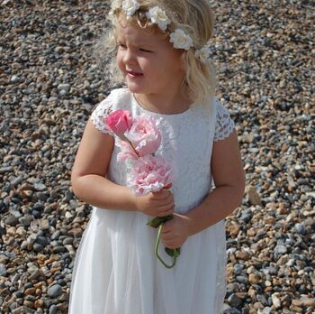 White Lace Flower Girl Dress With Sash In 35 Colours, 5 of 8