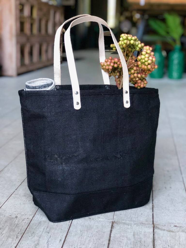 Personalised Black And Leather Jute Shopper By The Forest & Co ...