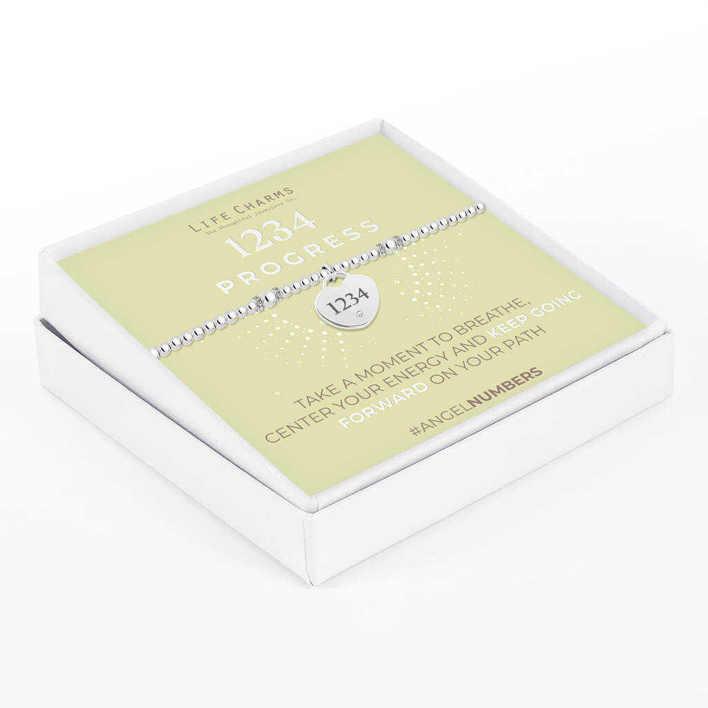 Angel Numbers 1234 Silver Plated Beaded Bracelet, 1 of 3