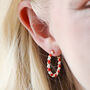 Red And White Twisted Enamel Hoops In Gold Plating, thumbnail 1 of 8