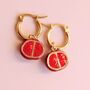 Handmade Pomegranate Charm Gold Plated Hoop Earrings, thumbnail 3 of 5