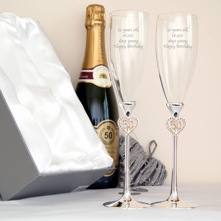 Elegant Engraved Set Of 50th Champagne Flutes By Tsonline4u