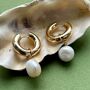 Effie Chunky Plated Gold Hoop Pearl Earrings, thumbnail 3 of 6