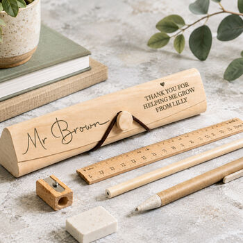 Personalised Wooden Teacher Gift Pencil Case Set, 2 of 2