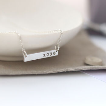 Hugs And Kisses Silver Bar Necklace, 3 of 9