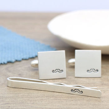 Personalised Moustache Cufflinks And Tie Clip Set, 3 of 11