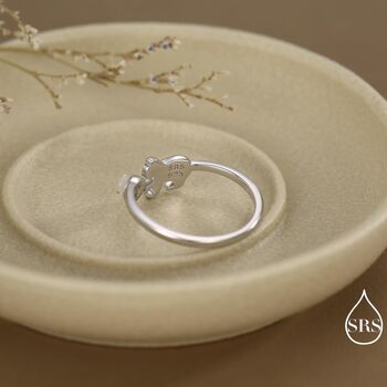 Sterling Silver Cat Playing With Ball Ring With Lab Created Moonstones, 7 of 12