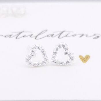 Sterling Silver Twinkling Open Heart Stud Earrings, 3 of 5