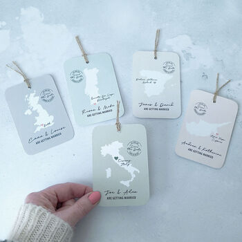 Personalised Destination Wedding Save The Date Map Tag, 6 of 7
