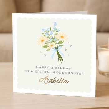 Personalised Birthday Card For Goddaughter With Flowers, 4 of 8