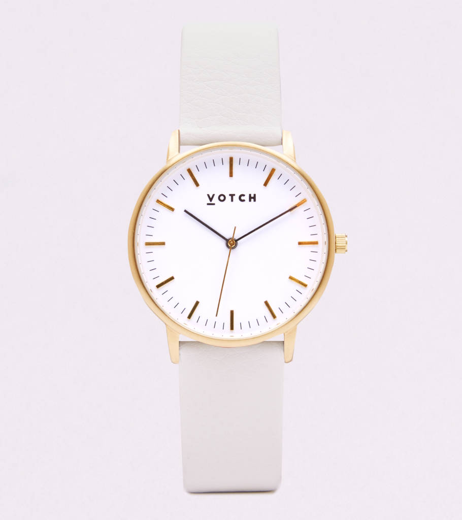 Off White And Gold Vegan Leather Watch, 1 of 3