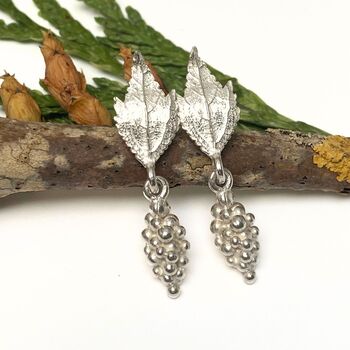 Elvish Leaf And Berry Earrings, Silver Nature Earrings, 3 of 6
