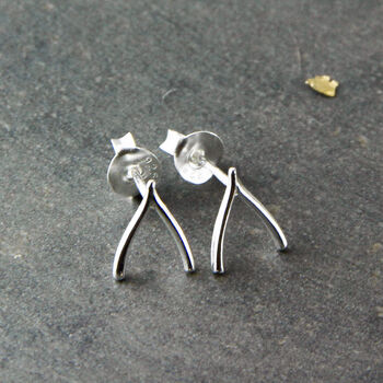 Sterling Silver Wishbone Stud Earrings, 2 of 9