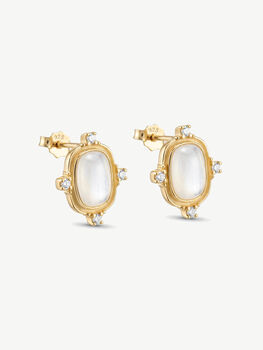Gold Pearl Oval Stud Earrings, Women's Jewellery, 2 of 3
