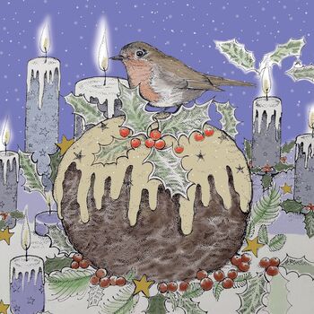 'Robin On A Pudding' Print, 3 of 3