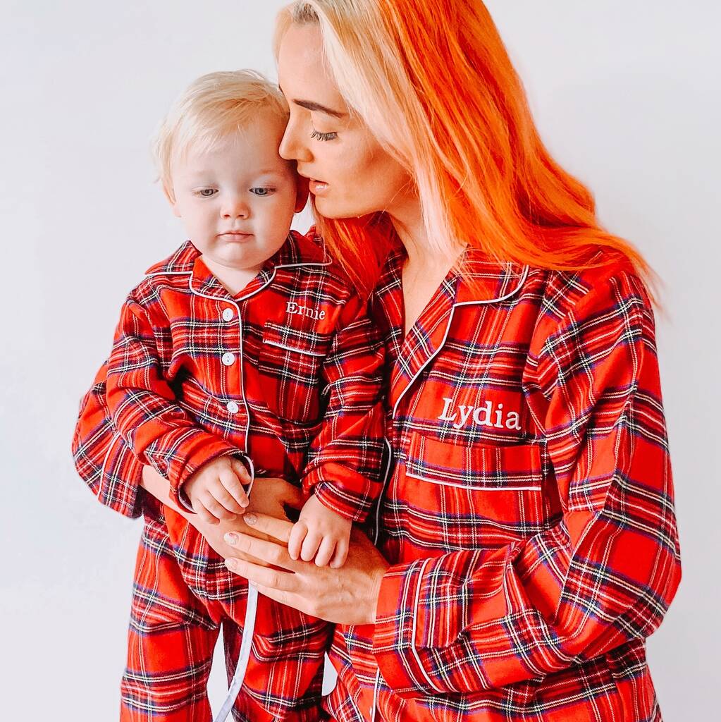 Personalised Mum And Child Matching Tartan Pyjamas By Mini Lunn