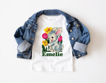 Vintage Bunny Kids Personalised Easter T Shirt, 3 of 3