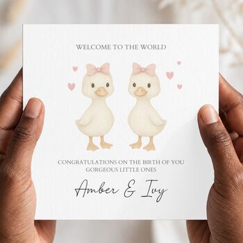 Neutral New Baby Twins Card, Goose New Baby Card, Girl Or Boy, 2 of 4