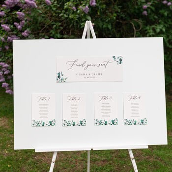Blue Eucalyptus Wedding Table Plan Cards, 4 of 5