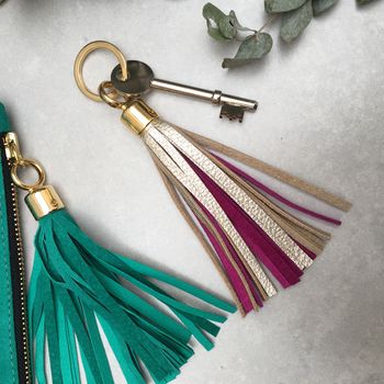 Two Tone Leather And Suede Tassel Keyring, 2 of 6