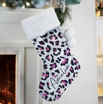 Personalised Velvet Leopard Print Christmas Stocking, 3 of 4