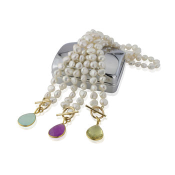 Mustique White Pearl Necklace With Lemon Topaz Drop, 3 of 6