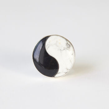 Howlite And Onyx Yin Yang Gemstone Ring Set Silver, 4 of 4