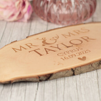 Wedding Mr And Mrs Log Wood Slice Sign Gift, 2 of 3