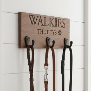 Personalised Dog Lead Holder In Solid Oak Or Walnut, 2 of 6