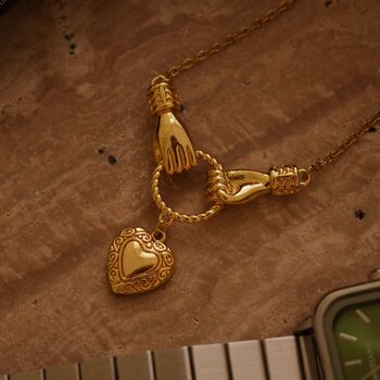 18 K Gold Hands On Heart Locket Necklace Gift, 6 of 7