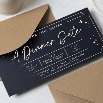 Personalised Gold Foil Dinner Date Gift Voucher, 3 of 9