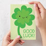 Kawaii Lucky Four Leaf Clover 'Good Luck' Card, thumbnail 2 of 4