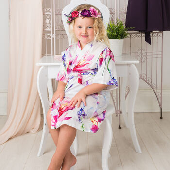 Purple Floral Watercolour Flower Girl Robe Gown, 2 of 4