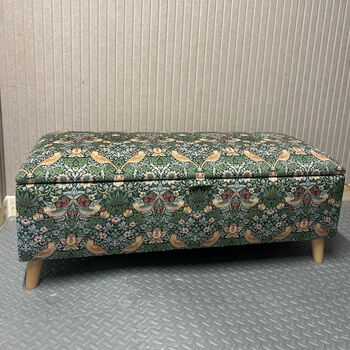 William Morris Forest Strawberry Thief Storage Ottoman Footstool, 5 of 6