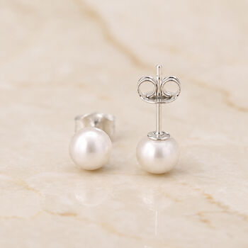 Sterling Silver White Freshwater Pearl Stud Earrings, 4 of 8