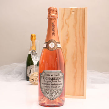 Personalised Mr And Mrs Rose Champagne And Pewter Label, 2 of 9
