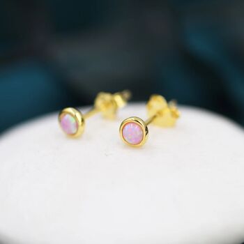 Sterling Silver Tiny Pink Opal Dot Stud Earrings, 2 of 12