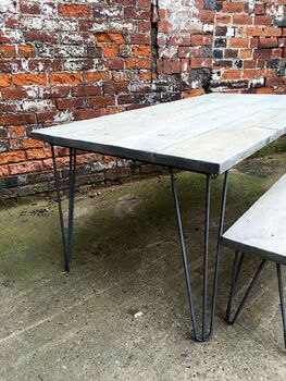 Industrial Reclaimed Hairpin Leg Table And Bench 202, 4 of 6