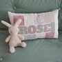 Memory Large Name Pillow, Custom Made From Baby Clothes. Personalised Cushion, Decorative Patchwork Pillow, thumbnail 5 of 10