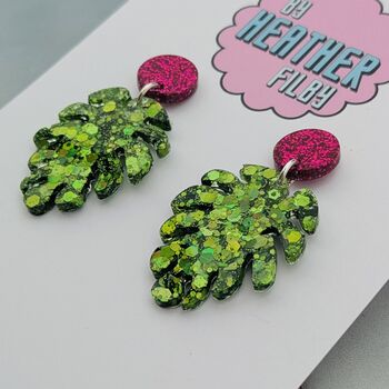For Plant Lovers Glitter Cheese Leaf Resin Earrings, 4 of 8