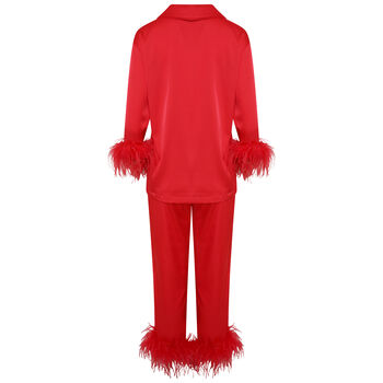 Luxury Red Feather Silky Pyjama Set, 8 of 8