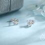Dainty Forget Me Not Flower Stud Earrings In Sterling Silver, thumbnail 3 of 10