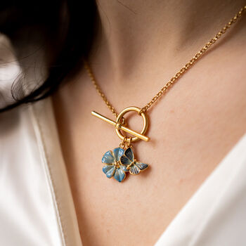 Forget Me Not And Butterfly Toggle Necklace, 3 of 8