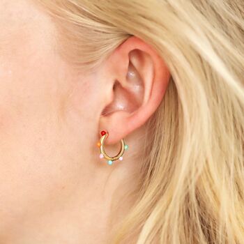 Colourful Enamel Pom Pom Huggie Hoop Earrings In Gold, 2 of 6