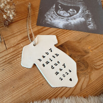 Personalised Pregnancy Announcement Sign, Clay Due Date Plaque, Due Date Reveal Keepsake, 3 of 4